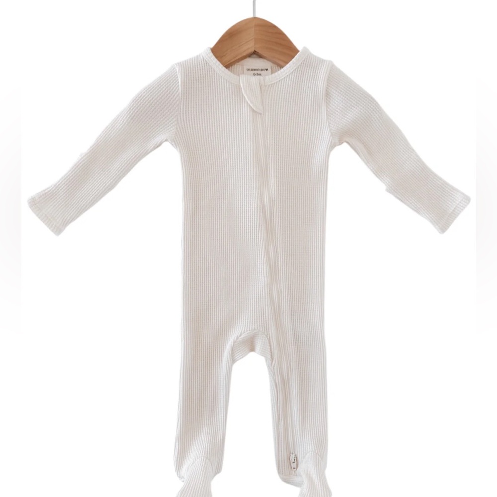 Spearmintlove waffle footie snow ivory 0-3 months